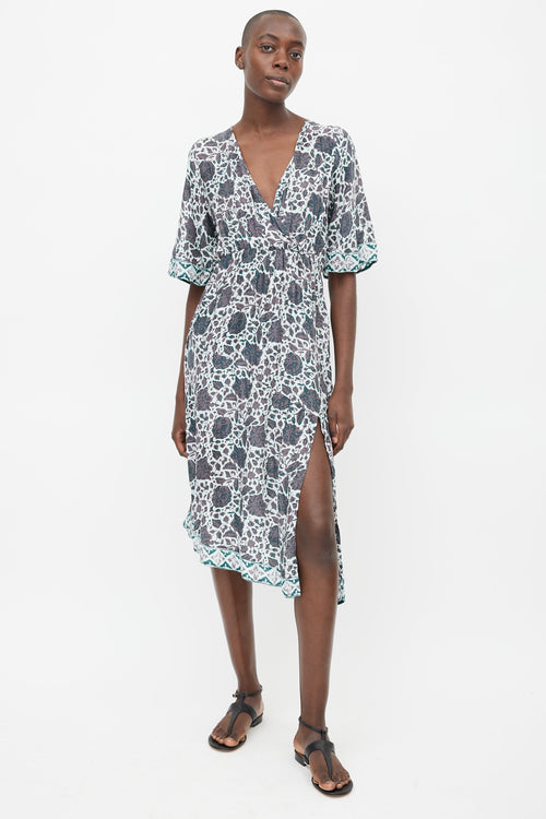 Natalie Martin Blue & Grey Floral Midi Dress