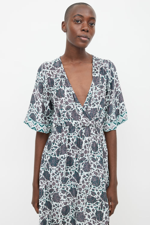 Natalie Martin Blue & Grey Floral Midi Dress