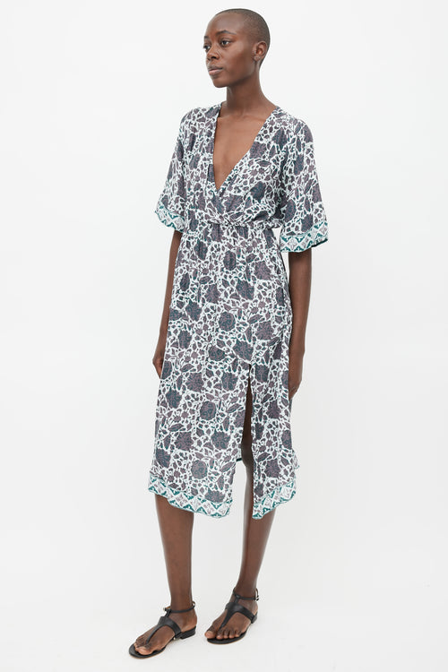 Natalie Martin Blue & Grey Floral Midi Dress