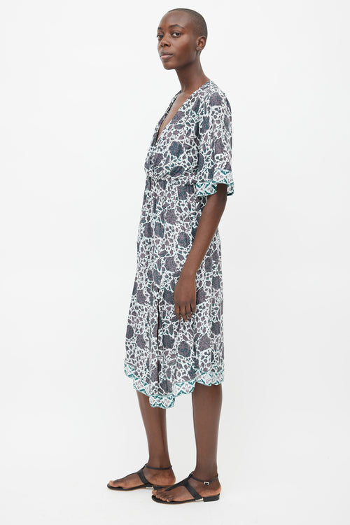 Natalie Martin Blue & Grey Floral Midi Dress