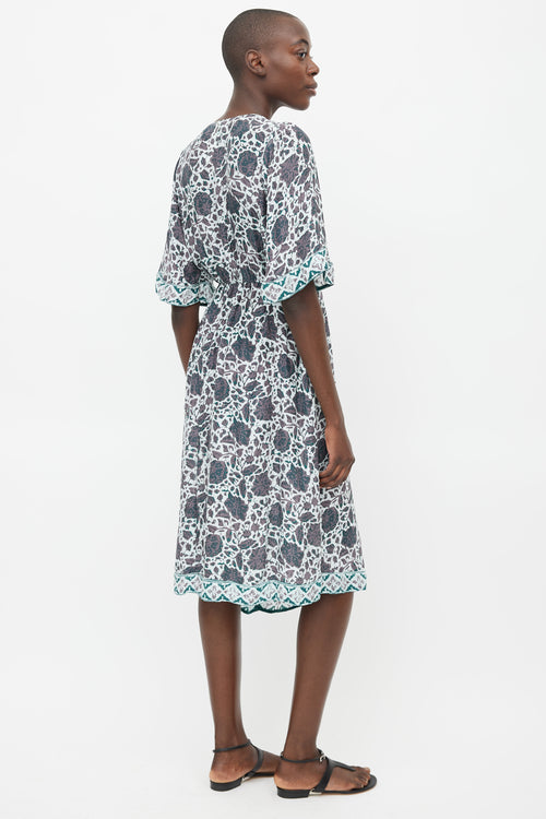 Natalie Martin Blue & Grey Floral Midi Dress