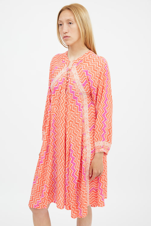 Natalie Martin Orange & Fuchsia Printed Fiore Dress