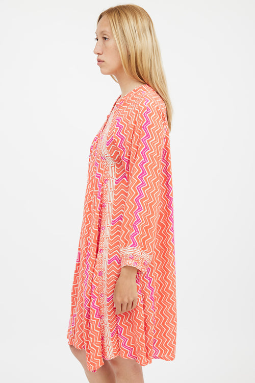 Natalie Martin Orange & Fuchsia Printed Fiore Dress