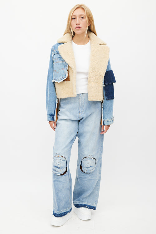 Natasha Zinko Blue & Brown Shearling Denim Jacket