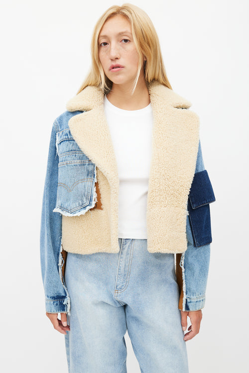 Natasha Zinko Blue & Brown Shearling Denim Jacket
