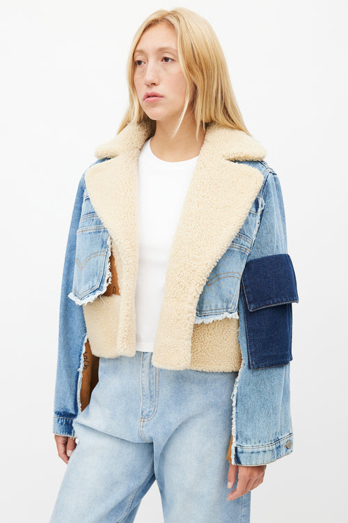 Natasha Zinko Blue & Brown Shearling Denim Jacket