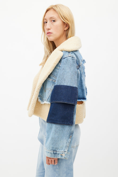 Natasha Zinko Blue & Brown Shearling Denim Jacket
