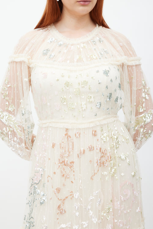 Needle & Thread Cream Mesh Tiered Sequin Dress