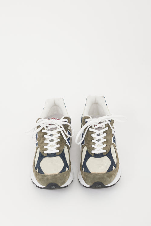 New Balance Beige & Green Suede 990 Sneaker