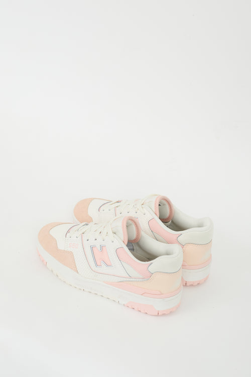 New Balance White & Pink Leather 550 Sneaker