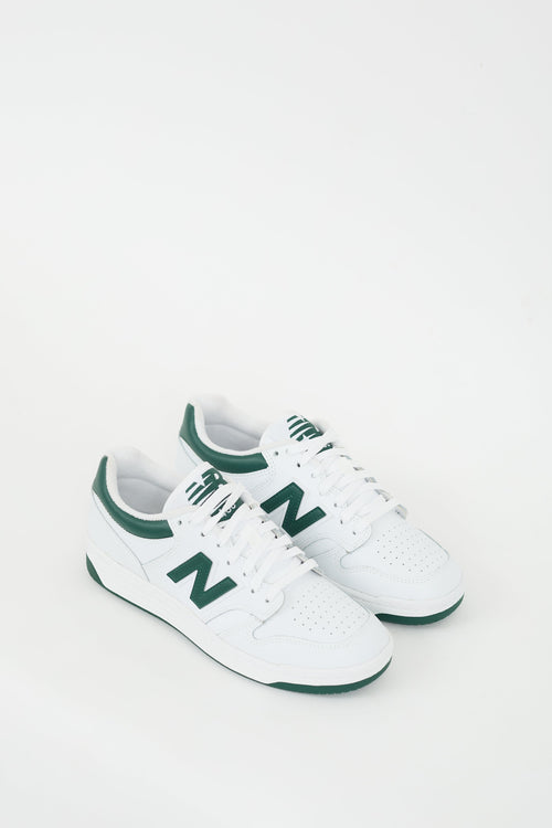 New Balance White & Green Leather 480 Sneaker