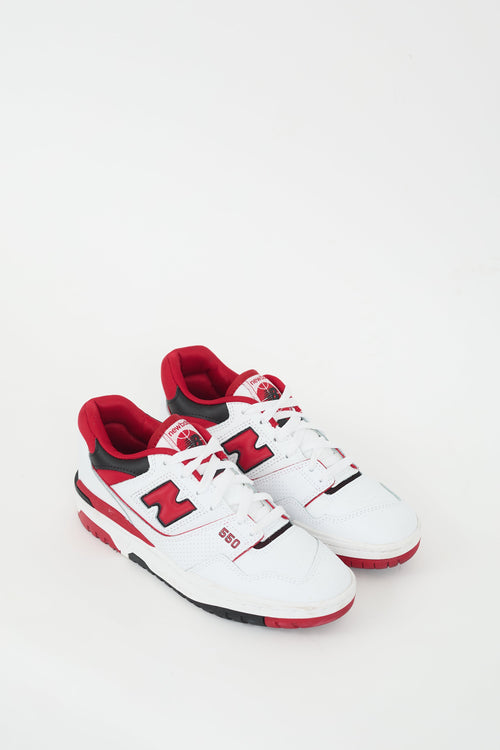 New Balance White & Red Leather 550 Sneaker