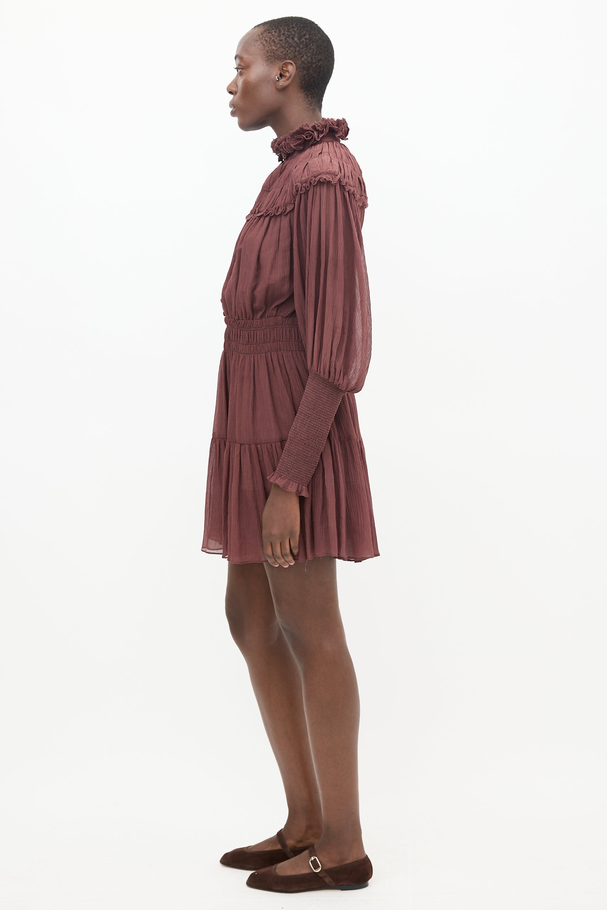 Nicholas Brown Crepe Ruffled Dress