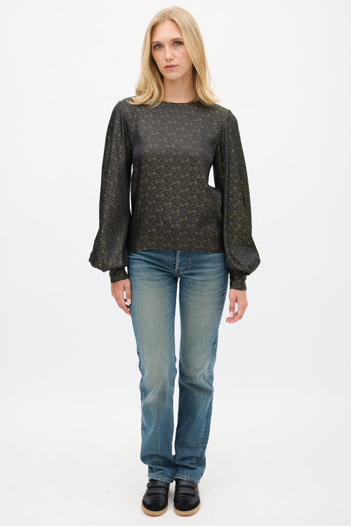 Nili Lotan Black & Gold Sparkly Cutout Back Top
