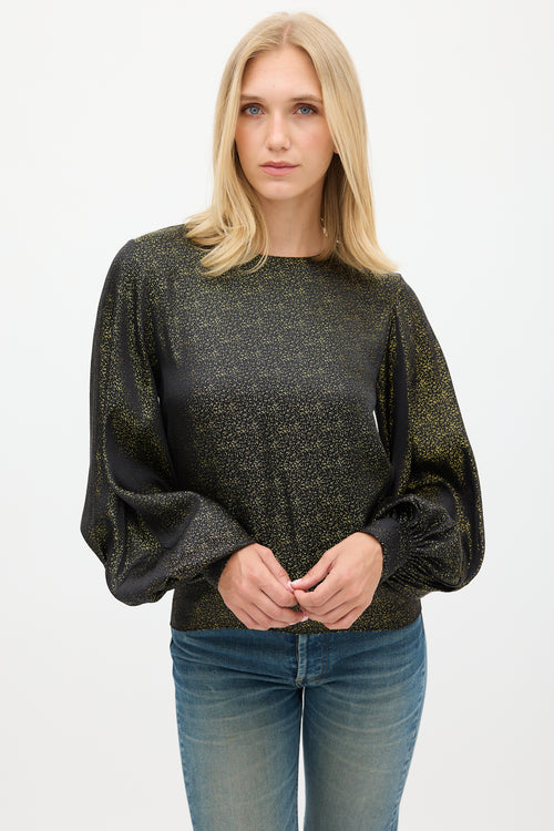Nili Lotan Black & Gold Sparkly Cutout Back Top