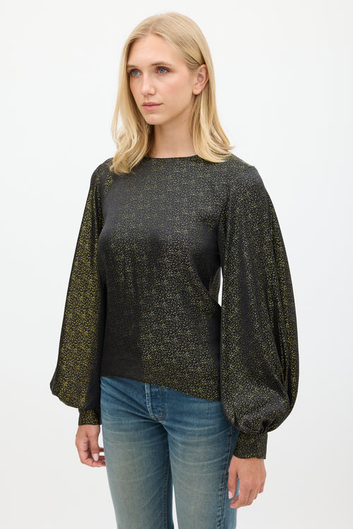 Nili Lotan Black & Gold Sparkly Cutout Back Top