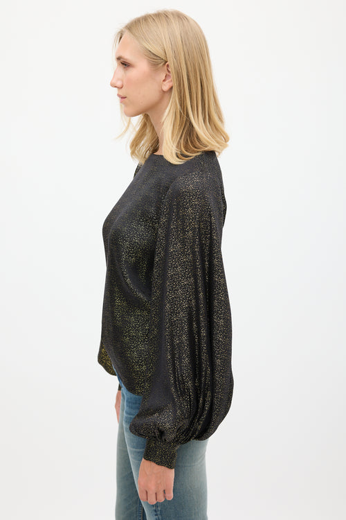 Nili Lotan Black & Gold Sparkly Cutout Back Top