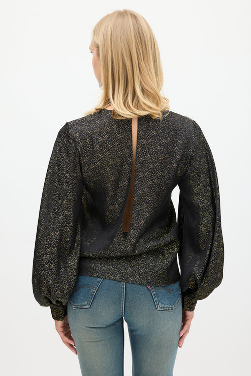 Nili Lotan Black & Gold Sparkly Cutout Back Top