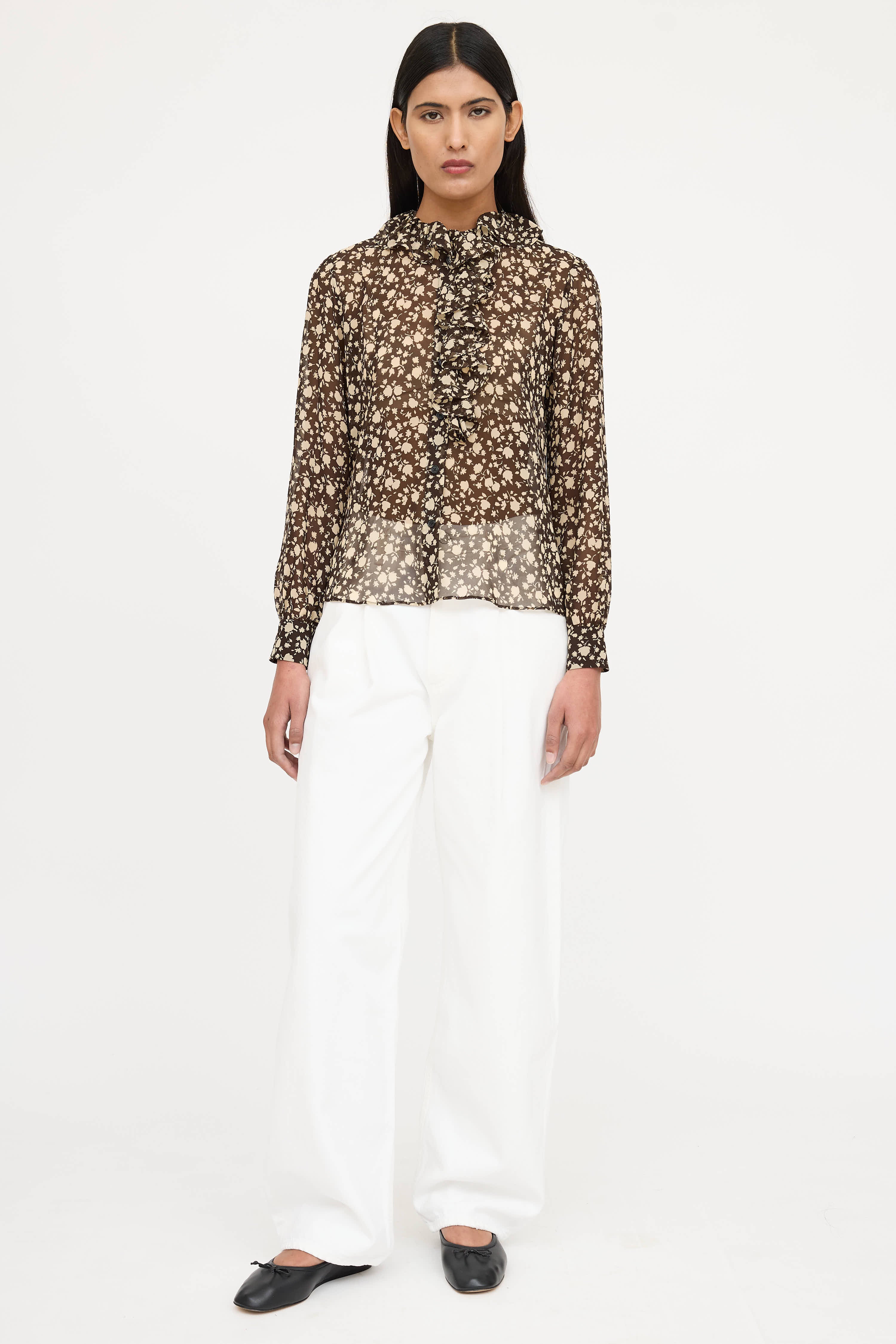 Nili Lotan Silk Floral Ruffle Blouse