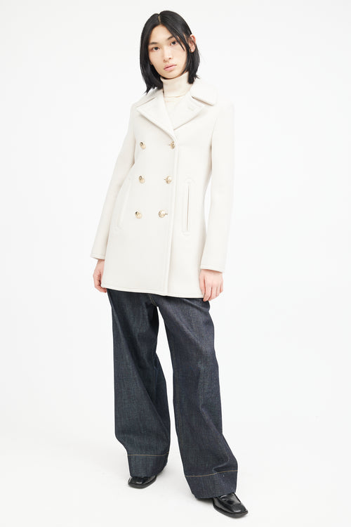Nili Lotan Cream & Gold Double Breasted Wool Coat