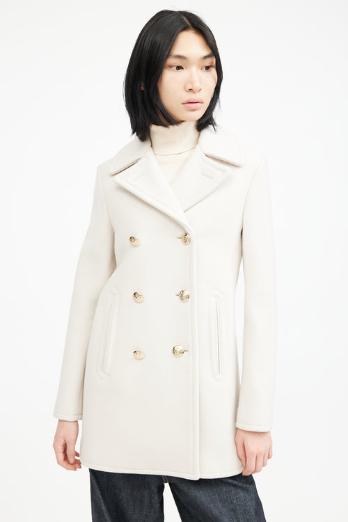 Nili Lotan Cream & Gold Double Breasted Wool Coat