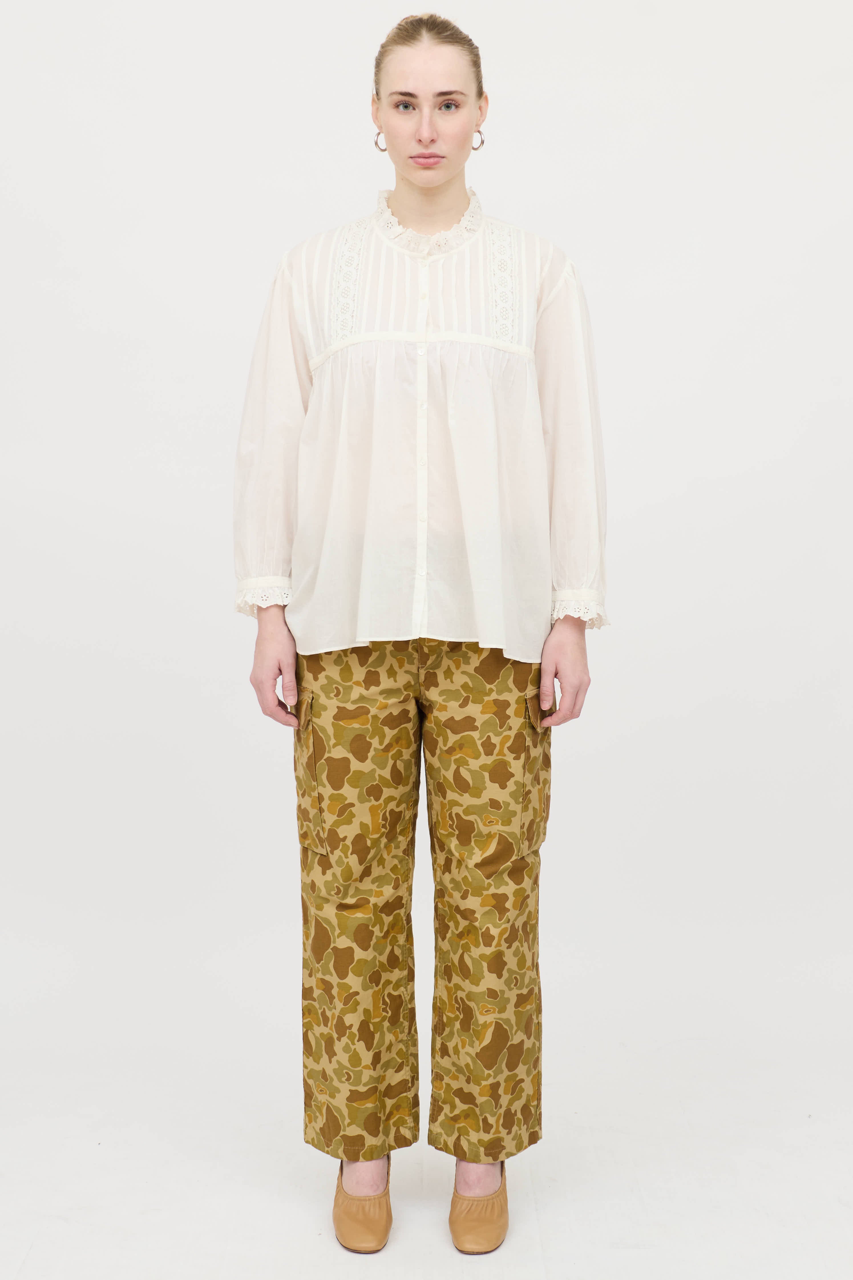 Nili Lotan Eyelet Button Up Blouse