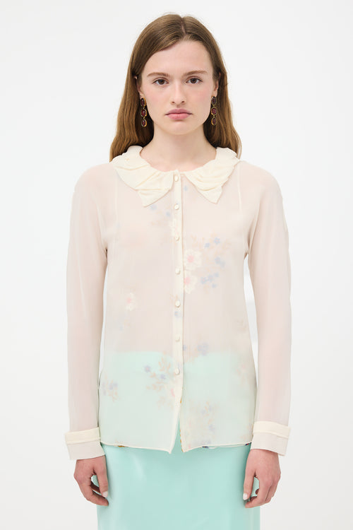 Nina Ricci Silk Sheer Crepe Floral Blouse