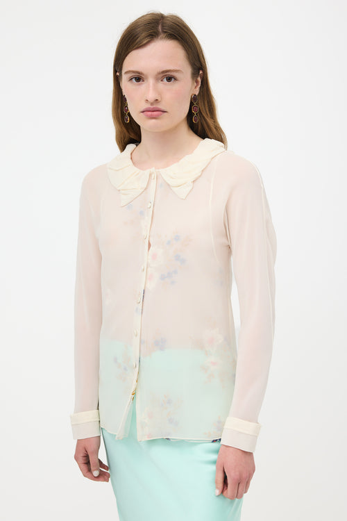 Nina Ricci Silk Sheer Crepe Floral Blouse