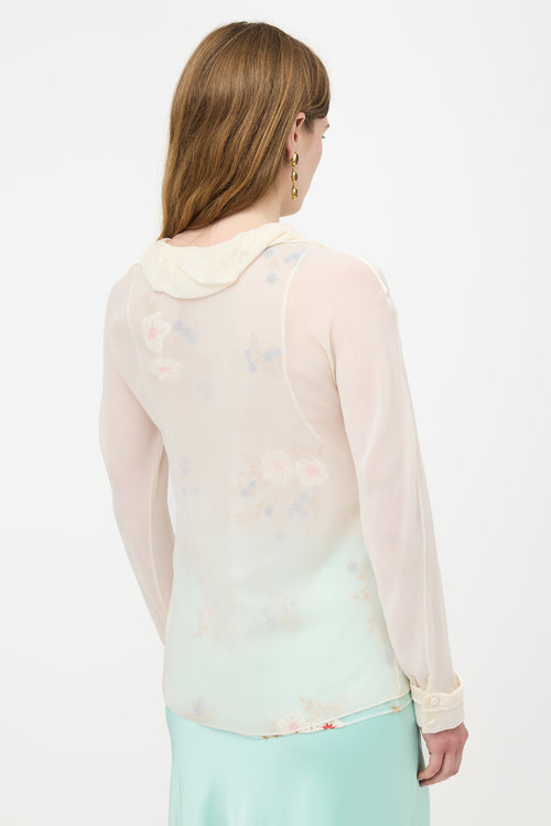 Nina Ricci Silk Sheer Crepe Floral Blouse