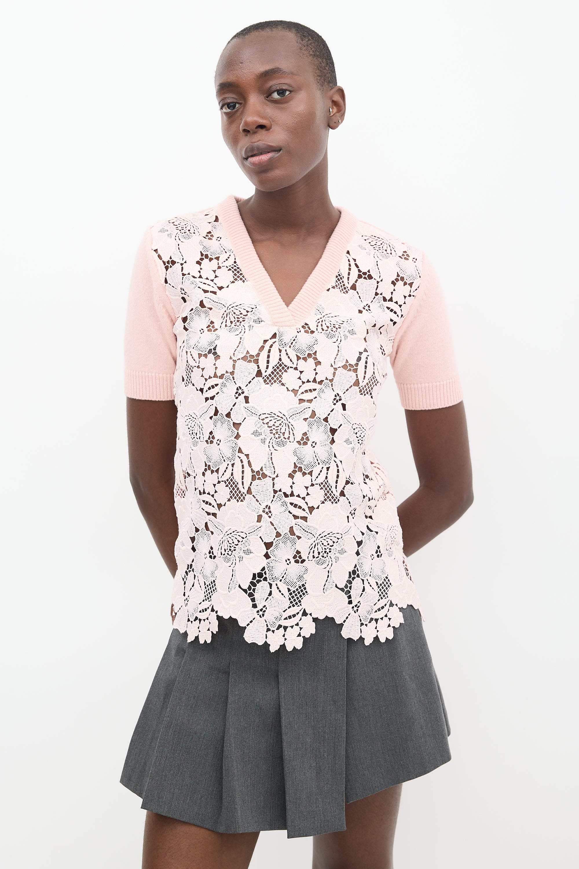 N°21 Pink Knit & Guipure Lace  Sweater