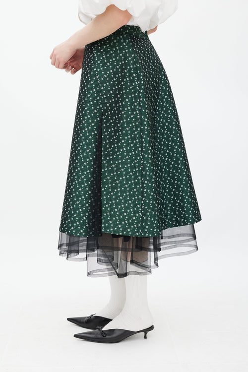 Noir Kei Ninomiya Green & White Floral Jacquard Skirt