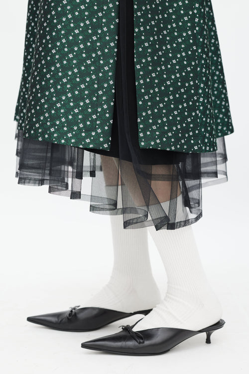 Noir Kei Ninomiya Green & White Floral Jacquard Skirt