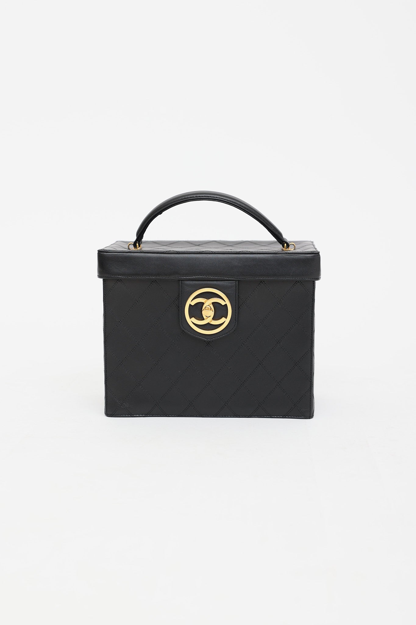 Chanel 1994 Large Leather Circle CC Vanity Case Bag