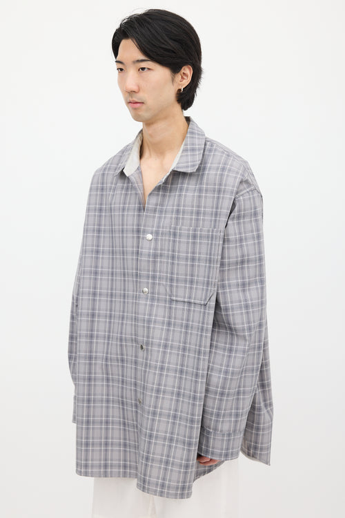 OAMC Grey & White Wool Plaid Shirt Jacket