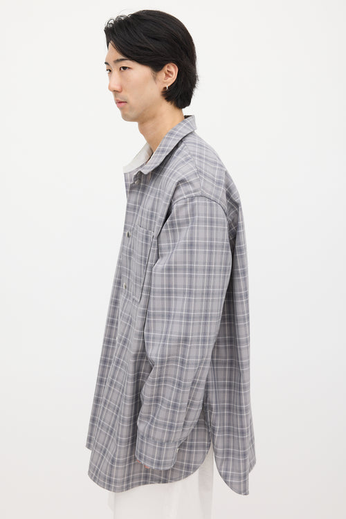 OAMC Grey & White Wool Plaid Shirt Jacket