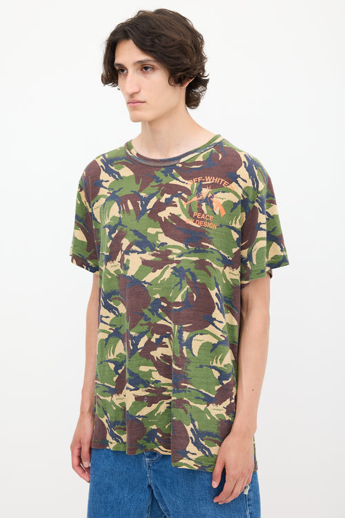 Off-White 2013 Green & Multicolour Graphic Camouflage T-Shirt