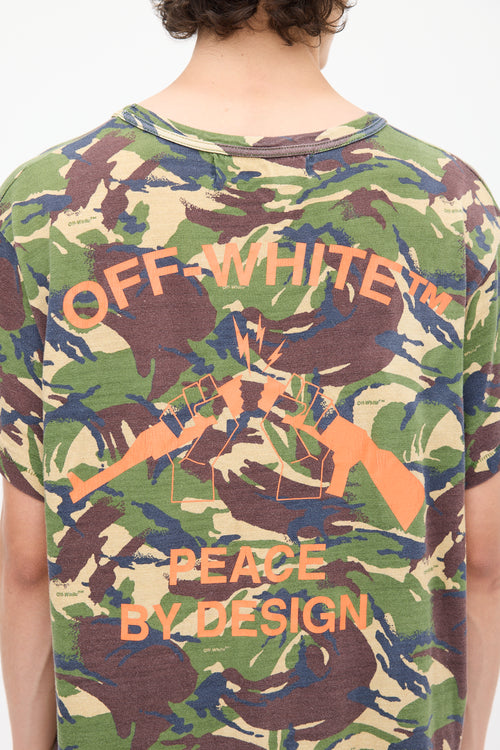 Off-White 2013 Green & Multicolour Graphic Camouflage T-Shirt