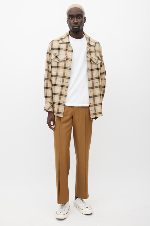 Off-White Beige & Multicolour Distressed Flannel Shirt