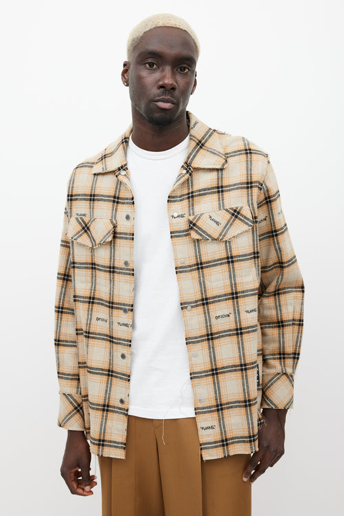 Off-White Beige & Multicolour Distressed Flannel Shirt