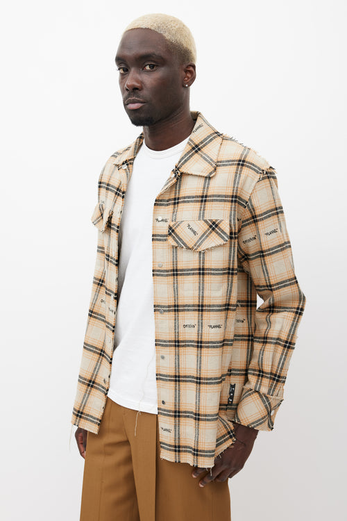 Off-White Beige & Multicolour Distressed Flannel Shirt