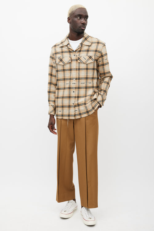 Off-White Beige & Multicolour Distressed Flannel Shirt