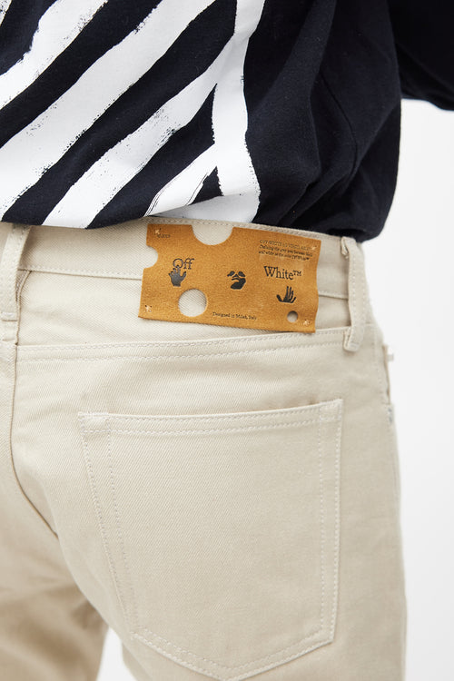 Off-White Beige & White Slim Logo Jeans