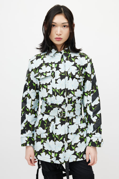 Off-White Black & Multicolour Floral Belted Lawn Jacket