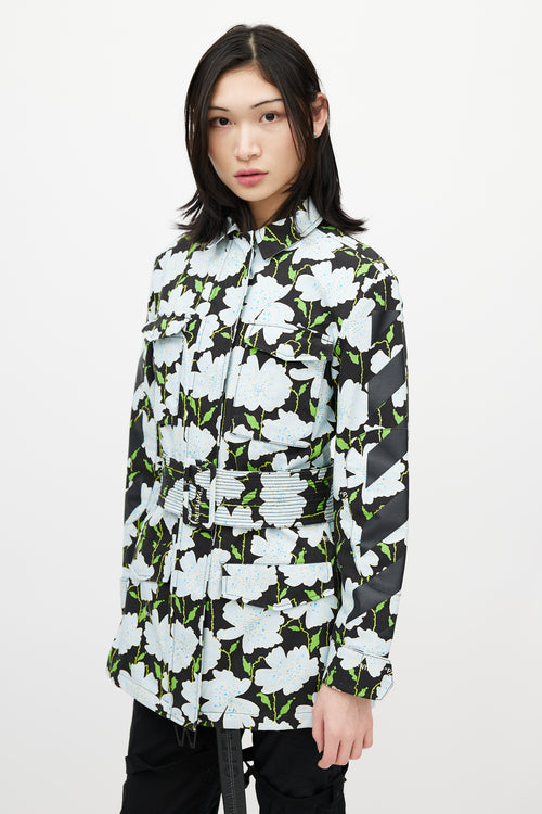 Off-White Black & Multicolour Floral Belted Lawn Jacket