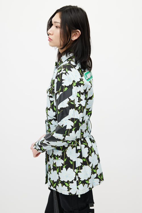 Off-White Black & Multicolour Floral Belted Lawn Jacket