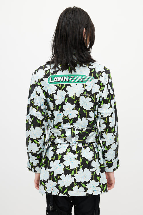 Off-White Black & Multicolour Floral Belted Lawn Jacket