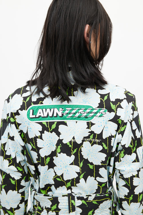 Off-White Black & Multicolour Floral Belted Lawn Jacket