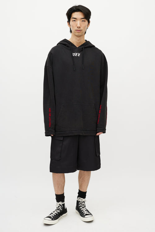 Off-White Black & Multicolour You Cut Me Off Distressed Hoodie