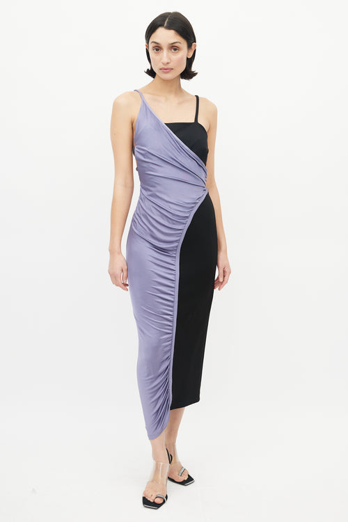 Off-White Black & Purple Asymmetrical Ruched Dress