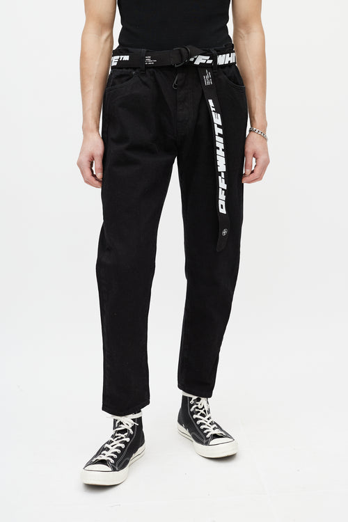 Off-White Black & White Belted Slim Jeans
